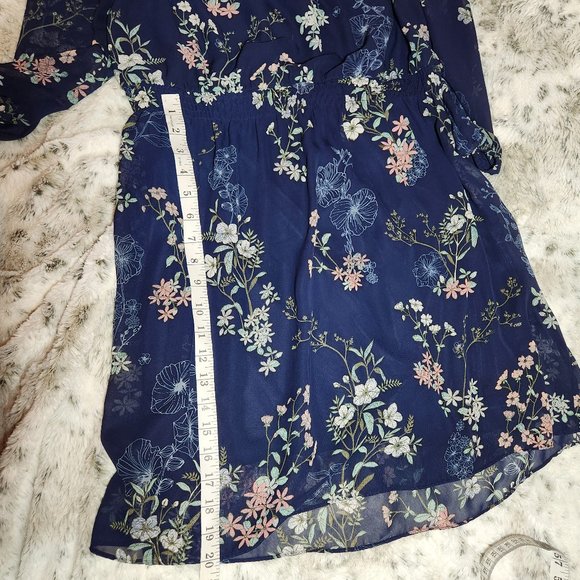 Maurices Navy Blue Floral (off shoulder-choice) Chiffon 3/4 sleeve dress XXL EUC - Picture 7 of 10